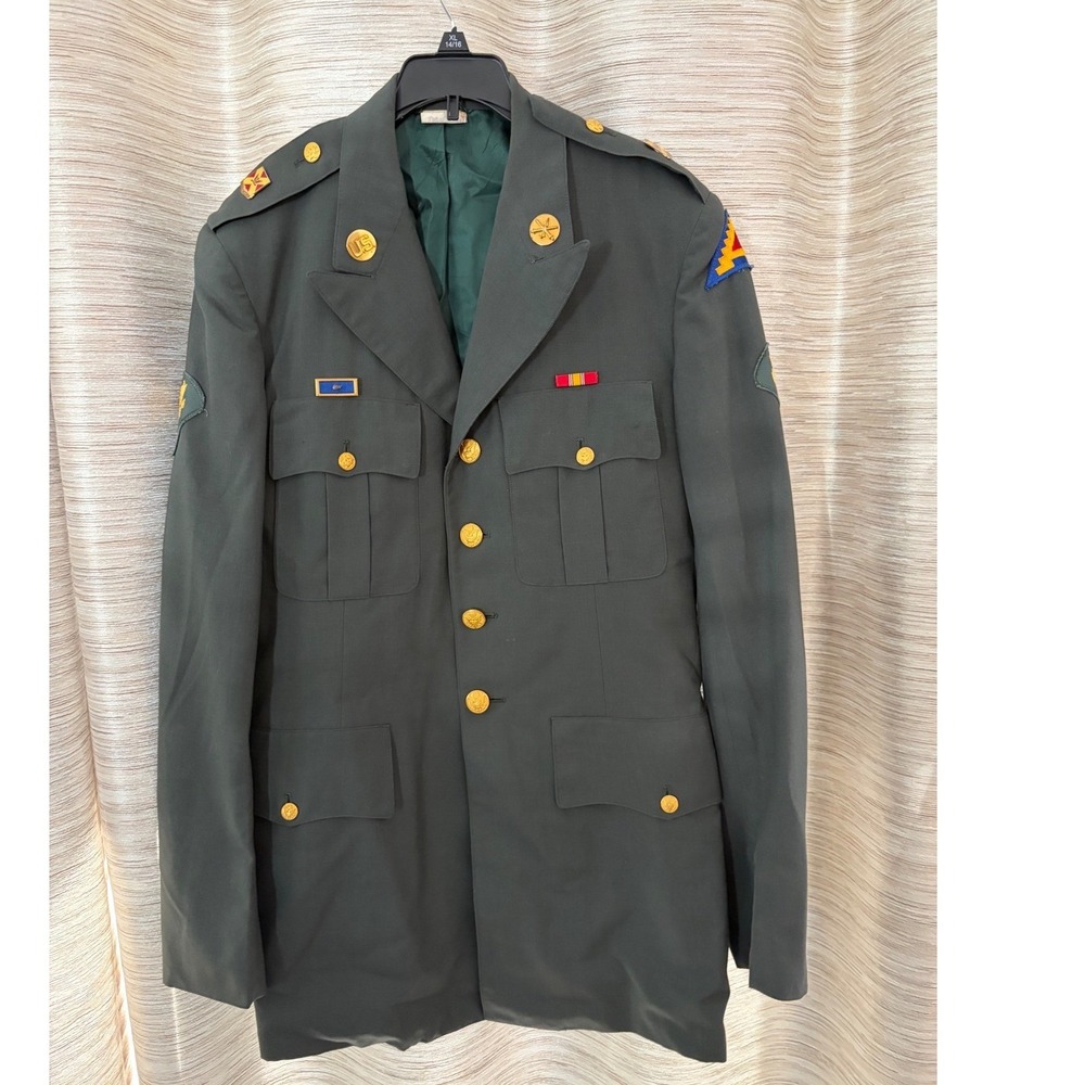 Vintage US Army Class A Dress Green Uniform Jacket 40XL Specialist 7th Army Coat